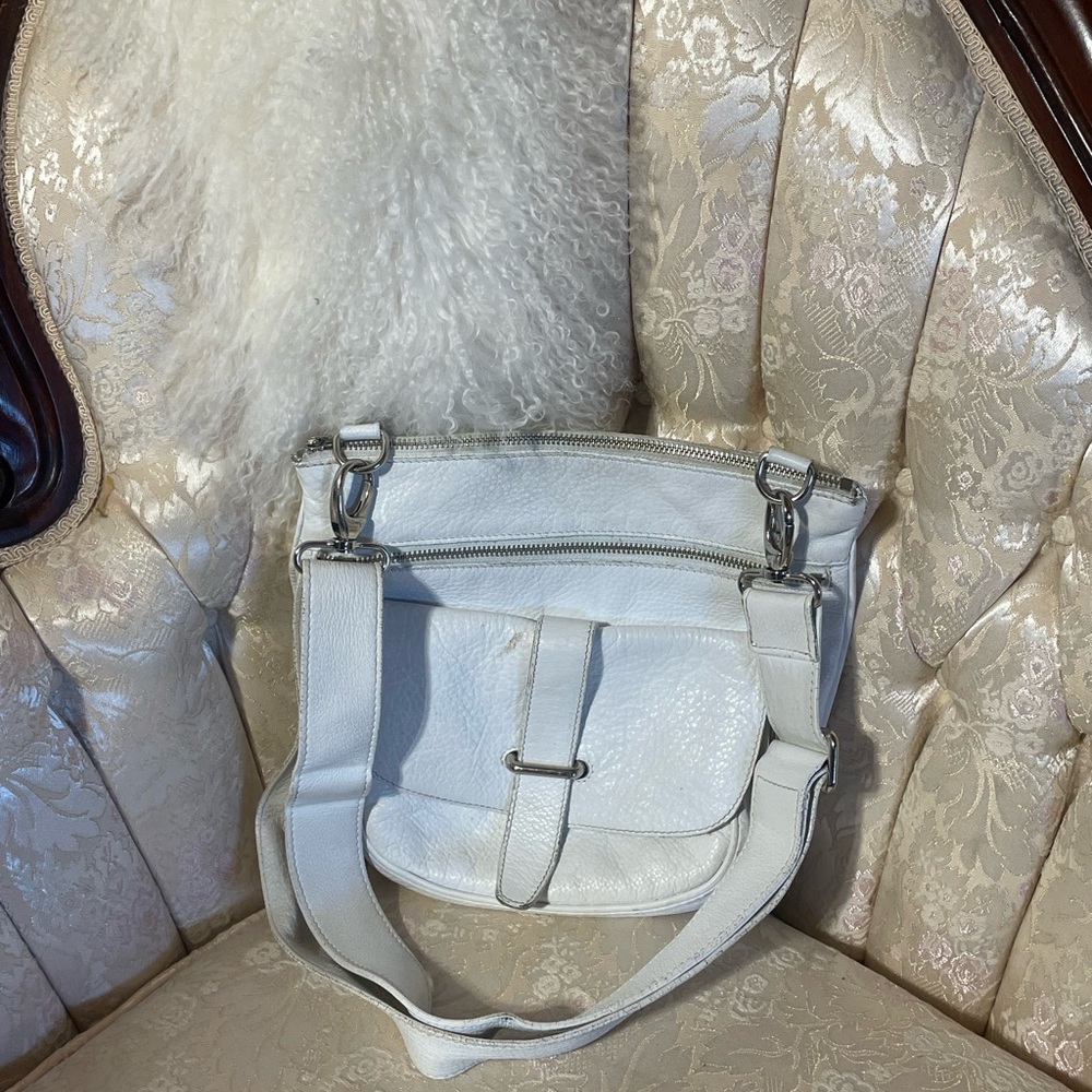 Roots white leather saddle bag